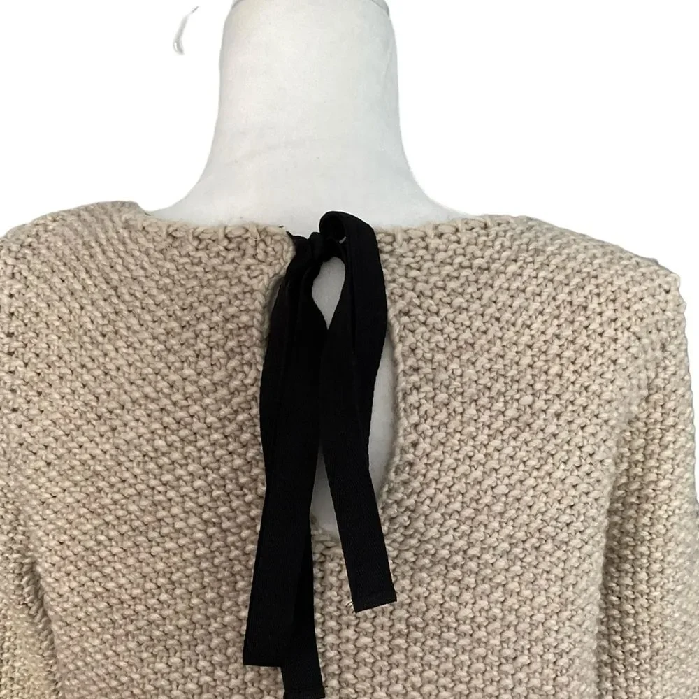 Zara Knit Cream Back Tie Neckline Size M